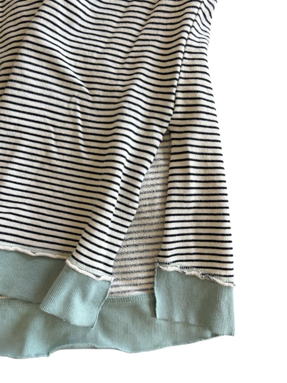 Hem & Thread Black & White Striped Long Sleeve Tee with Mint Trim - Picture 3 of 4